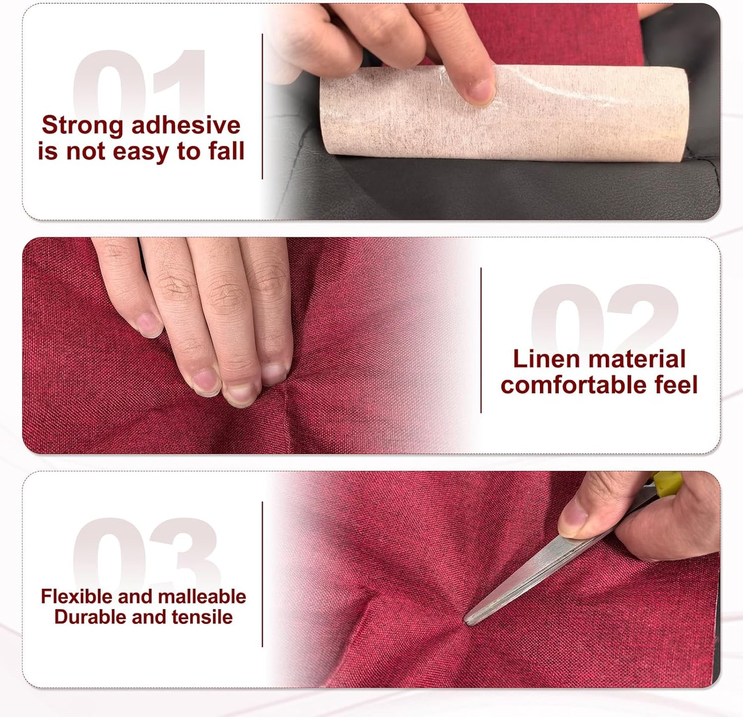 PATIKIL 70x4.4 Inch Linen Repair Tape, Repair Fabric Patch Self Adhesive Couch Patch Line Repair Patch for Furniture Sofa Car Seats Office Chairs, Light Gray