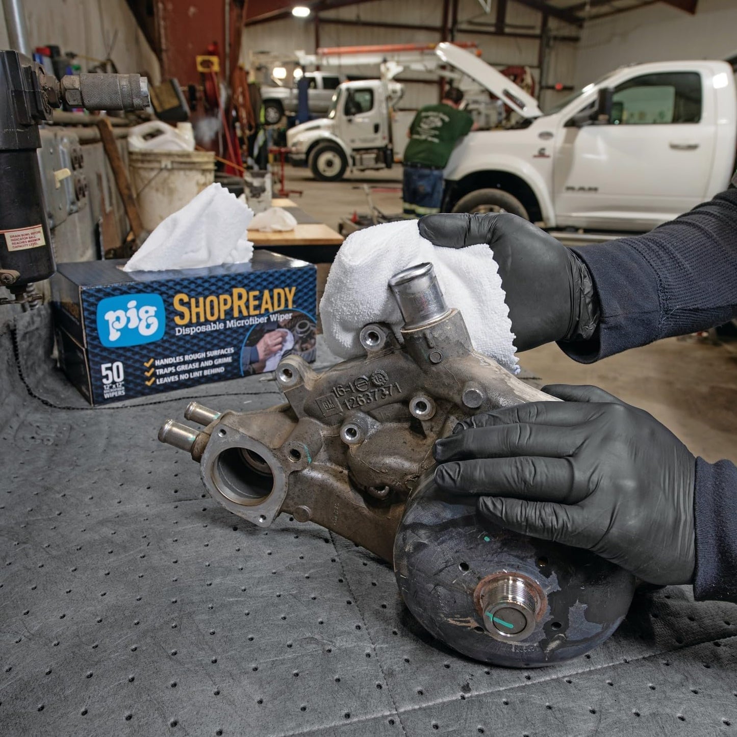 PIG ShopReady Microfiber Wipers| Durable Low-Lint Microfiber Rags | 50 per box | 12" W x 12" L | White | PM50808-WH