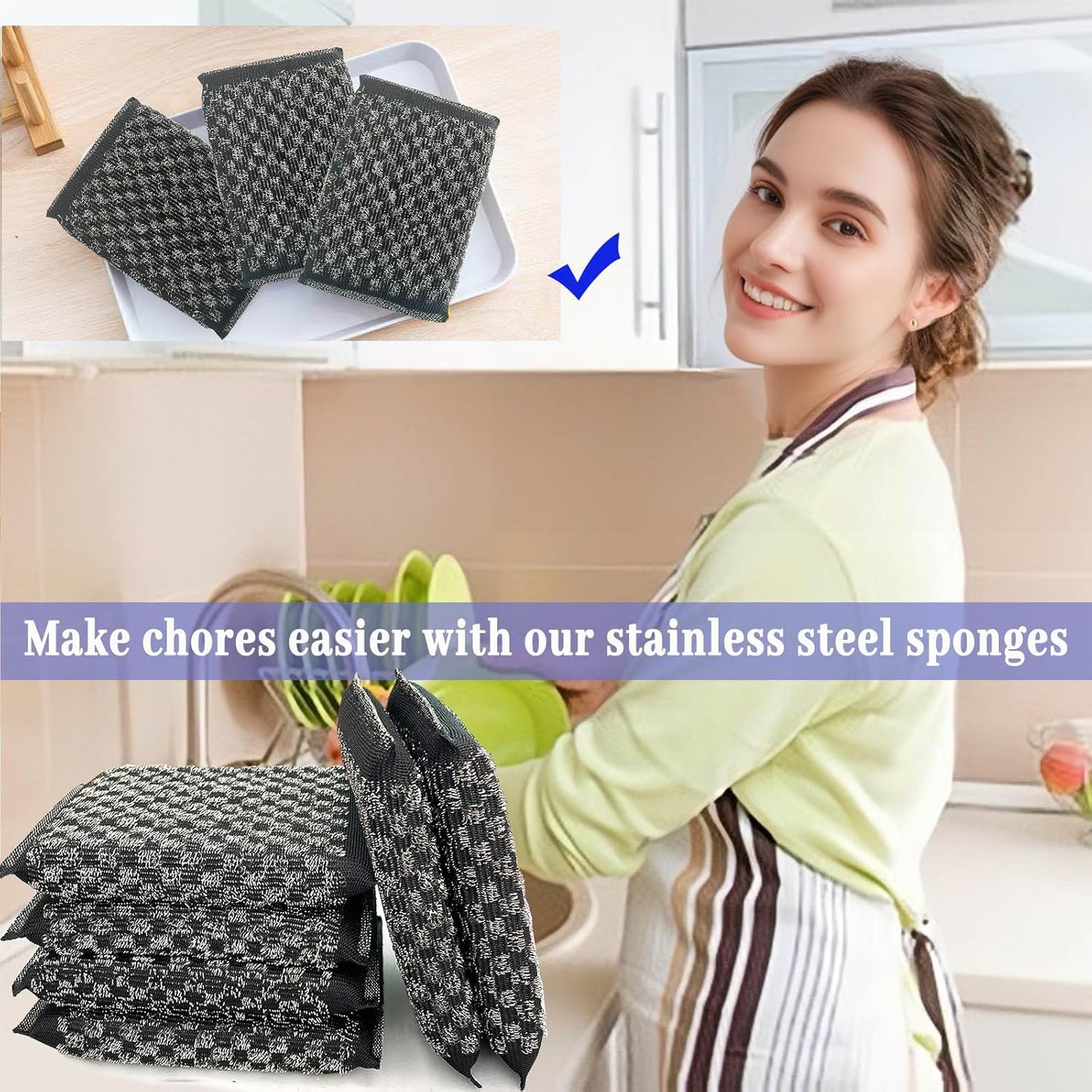 Steel Wool Scrubbers Dish Sponges Kitchen Scrubbing Pads Pot Scrubber for Kitchen Non Scratch, Soft and Fast Cleaning Scrubber (Black)