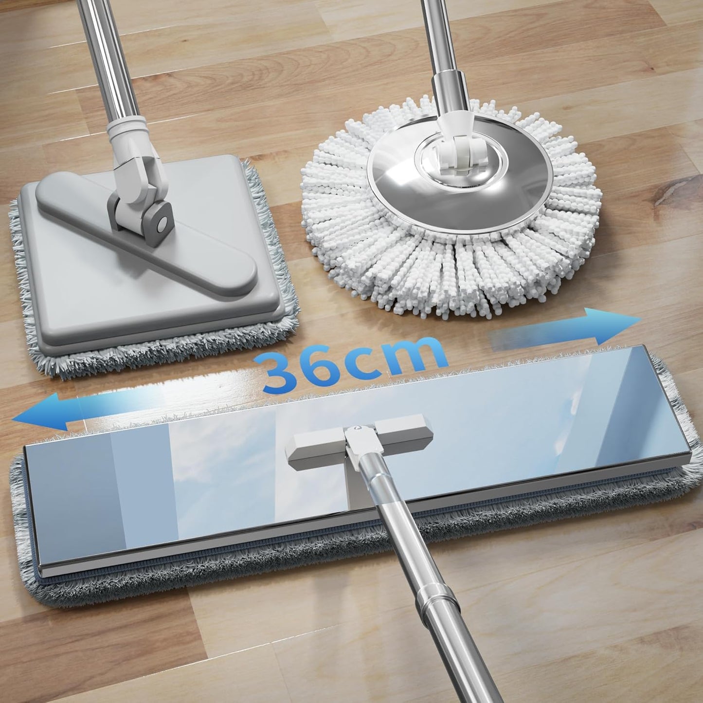 Stainless Steel Mop and Bucket Set with Wringer, Easy-to-use Flat Mop with Separate Dirty Water System, Deep-Cleaning Mops for Floors, Versatile Mops for Walls