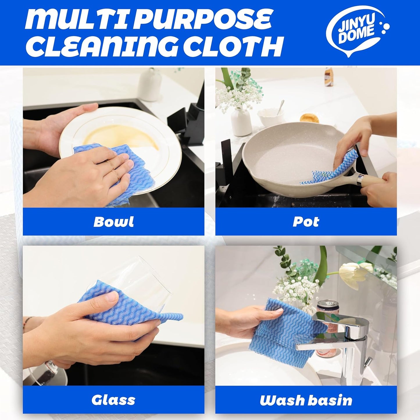 Handi Wipes Reusable Cloths, Blue Disposable Kitchen Cleaning Towel Roll, Heavy Duty J Cloth,50 Count