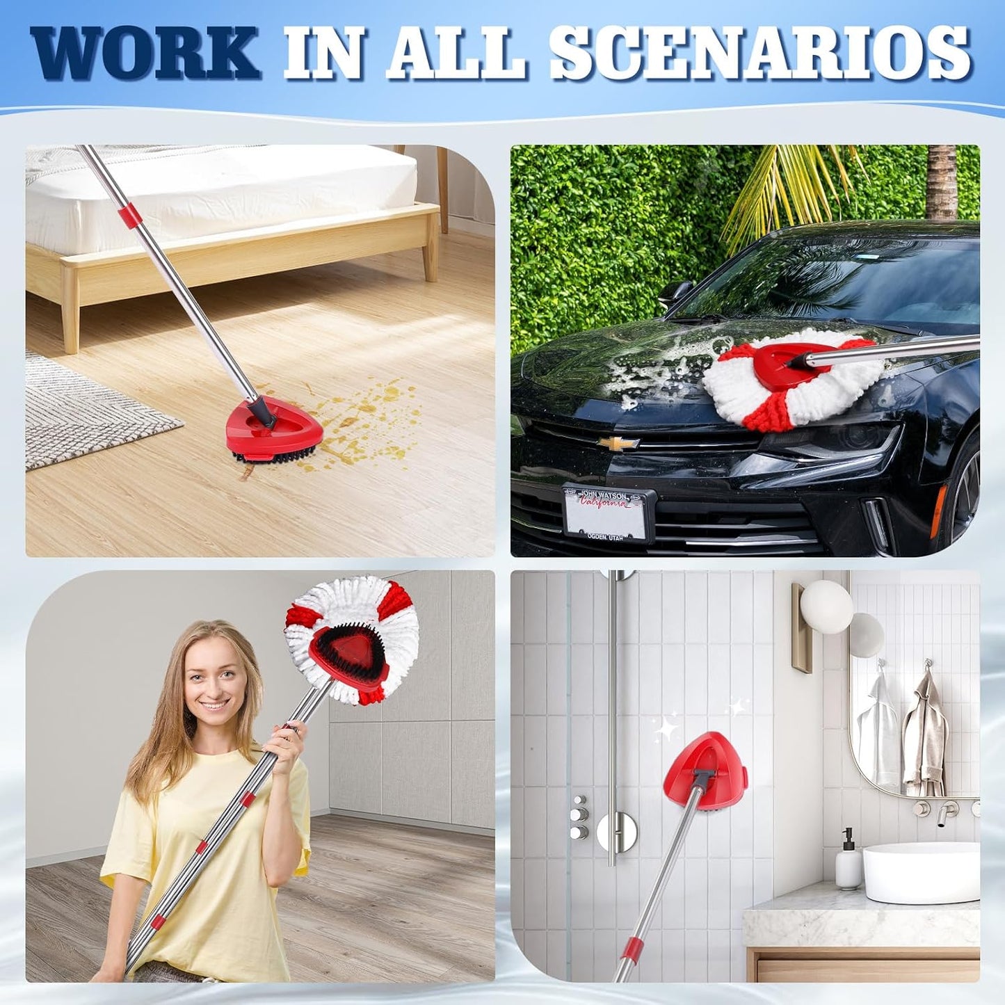 4 Pack Spin Mop Replacements Head Compatible for EasyWring 1-Tank System,Microfiber Spin Mop Refills Head,1 Mop Scrub Brush + 1 Mop Base + 4 Pack Cleaning Floor Mop Head(Red)