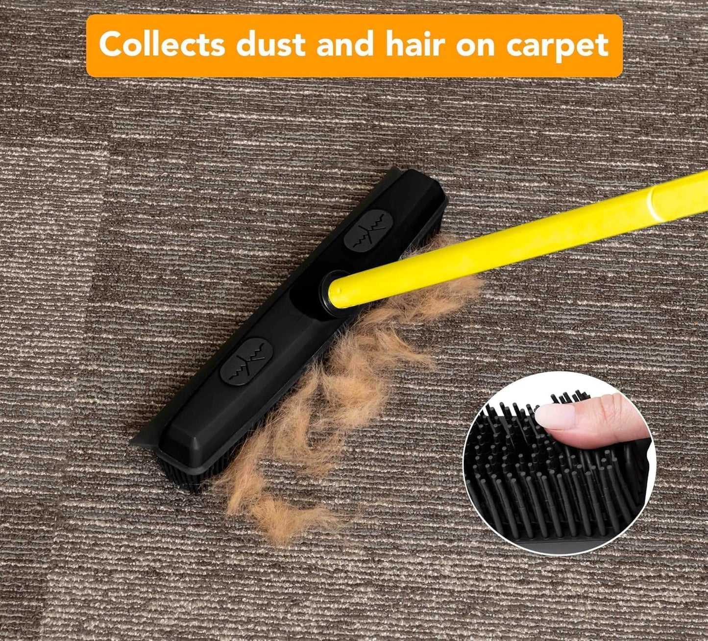 FURemover Sweep Pet Hair Rubber Broom with Carpet Rake and Squeegee, Ideal for Tile, Carpet and Hardwood, Disassembles for Easy Storage