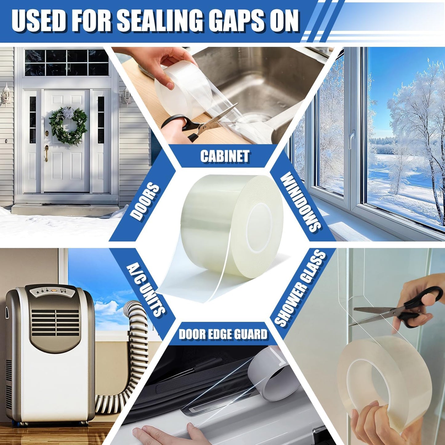 Window Weather Sealing Tape 3 in x 33 FT Weather Stripping Weatherproof Draft Stopper Clear Window Insulation Tape for Doors Windows Garages RVs Energy Saving Kit