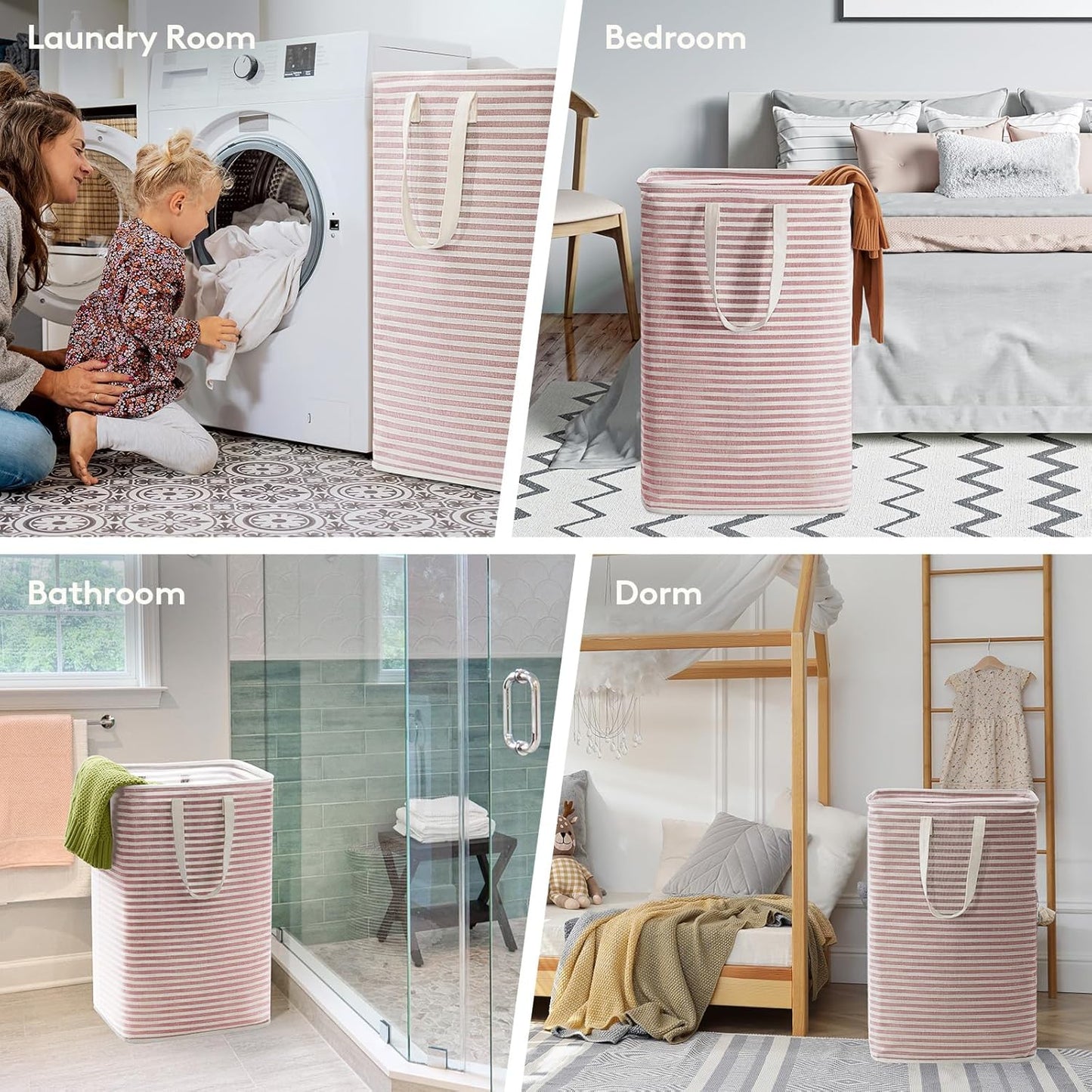 Lifewit 3 Pack Laundry Hamper Large Collapsible Laundry Baskets, Freestanding Waterproof Clothes Hamper with Easy Carry Handles in Laundry Room Bedroom Bathroom College Dorm for Adults, Pink, 3 x 80L