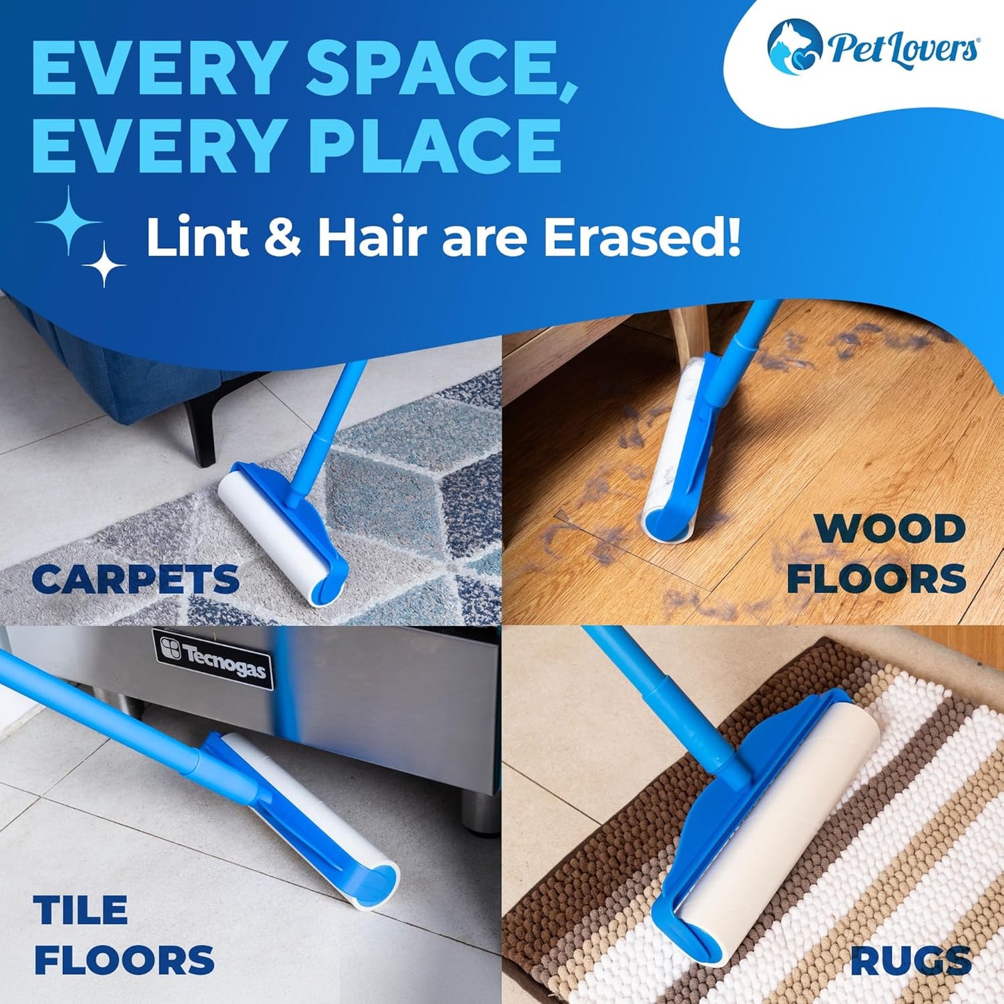 PetLovers Extra Sticky Floor Lint Roller 4 Pack of Refills Only - No Handles Included - 90 Sheets Per Refill 360 Sheets Total