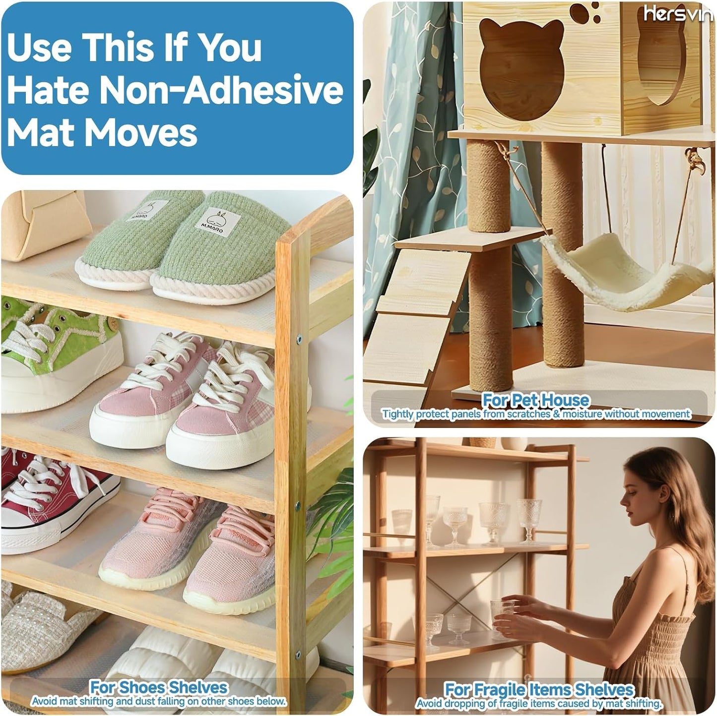 Shelf Liners 16 in x 20 ft Self-Adhesive EVA Drawer Mats, Cupboard Protector, Kitchen Cabinet Lining Fridge Liner (Clear Flat Dot, 40.7x610cm)