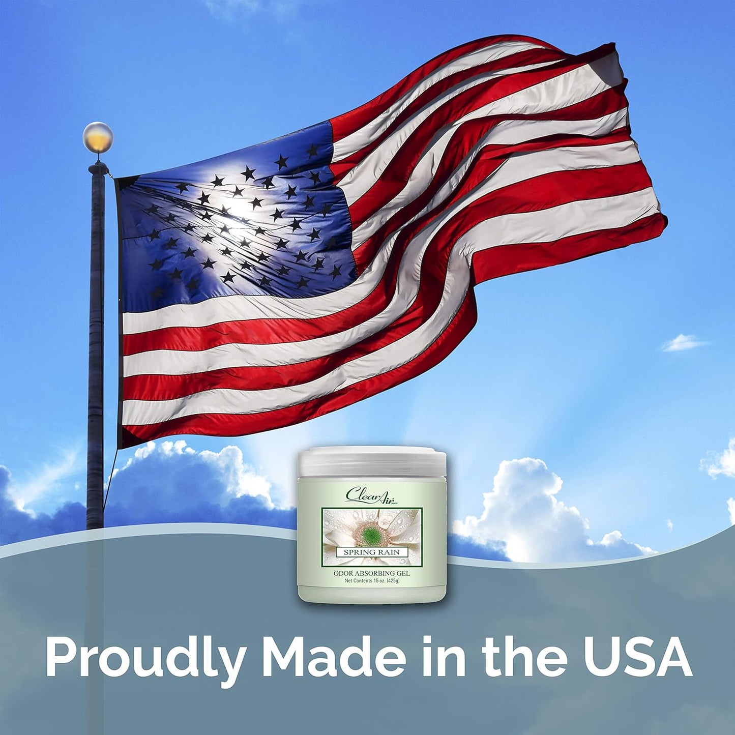 Clear Air Odor Absorber Gel - 15 oz, Pack of 2 - Air Freshener Absorbs and Eliminates Odors in Bathrooms, Cars, Boats, RVs and Pet Areas - Made with Essential Oils - Spring Rain Scent