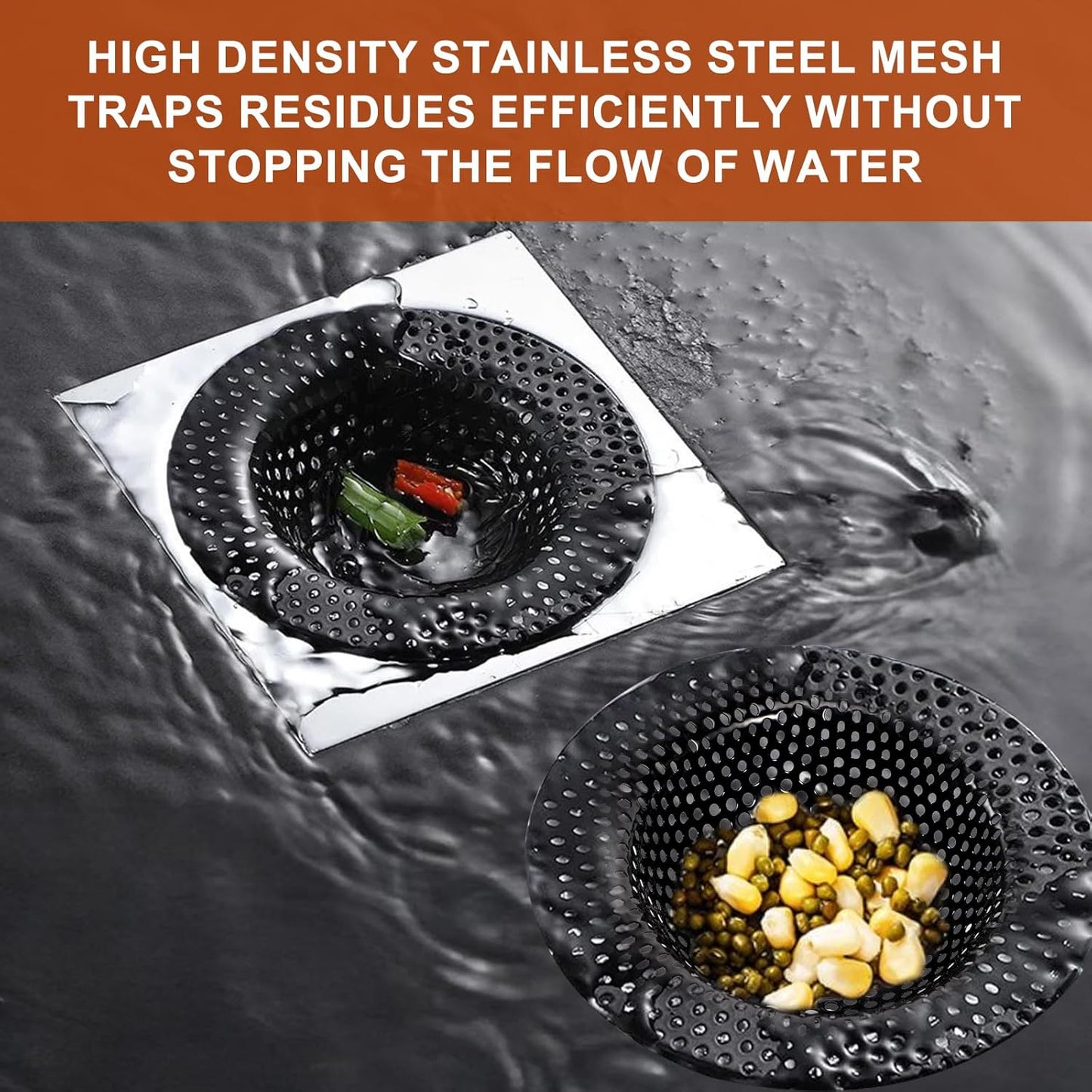 2 Pcs Black Stainless Steel Mesh Sink Drain Strainer, 4.45" Top/2.95" Kitchen Filter Trap Basket,Large Food Catch for Bathroom Bathtub Wash basin Floor drain balcony RV Drain Hole Electroplated Coatin