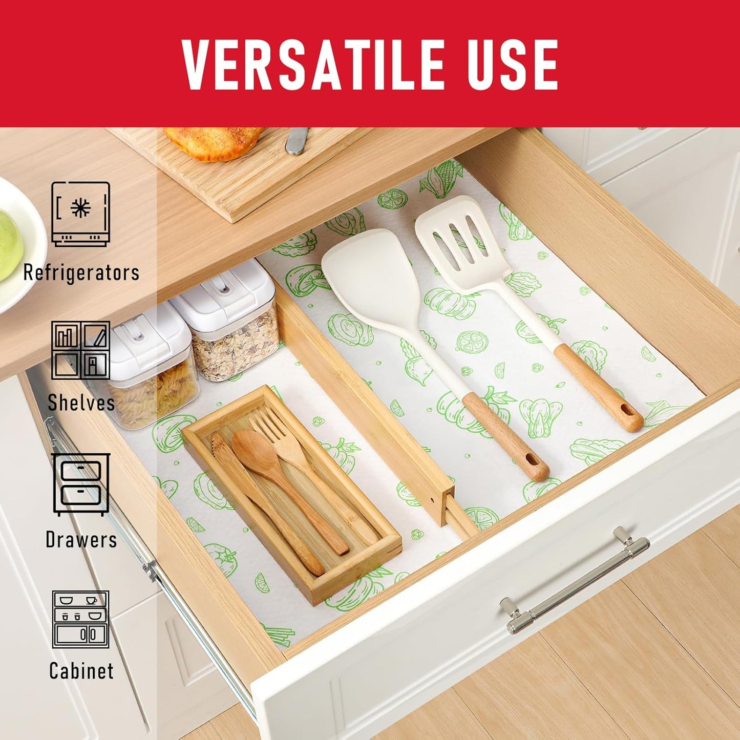 Cooyes Refrigerator Drawe Liners Super Absorbent Fridge Bin Mats Keep Produce Fresh Longer Air Circulating Non-Slip Washable Non-Adhesive (12 Pack 12" x 24" Green Veggie)