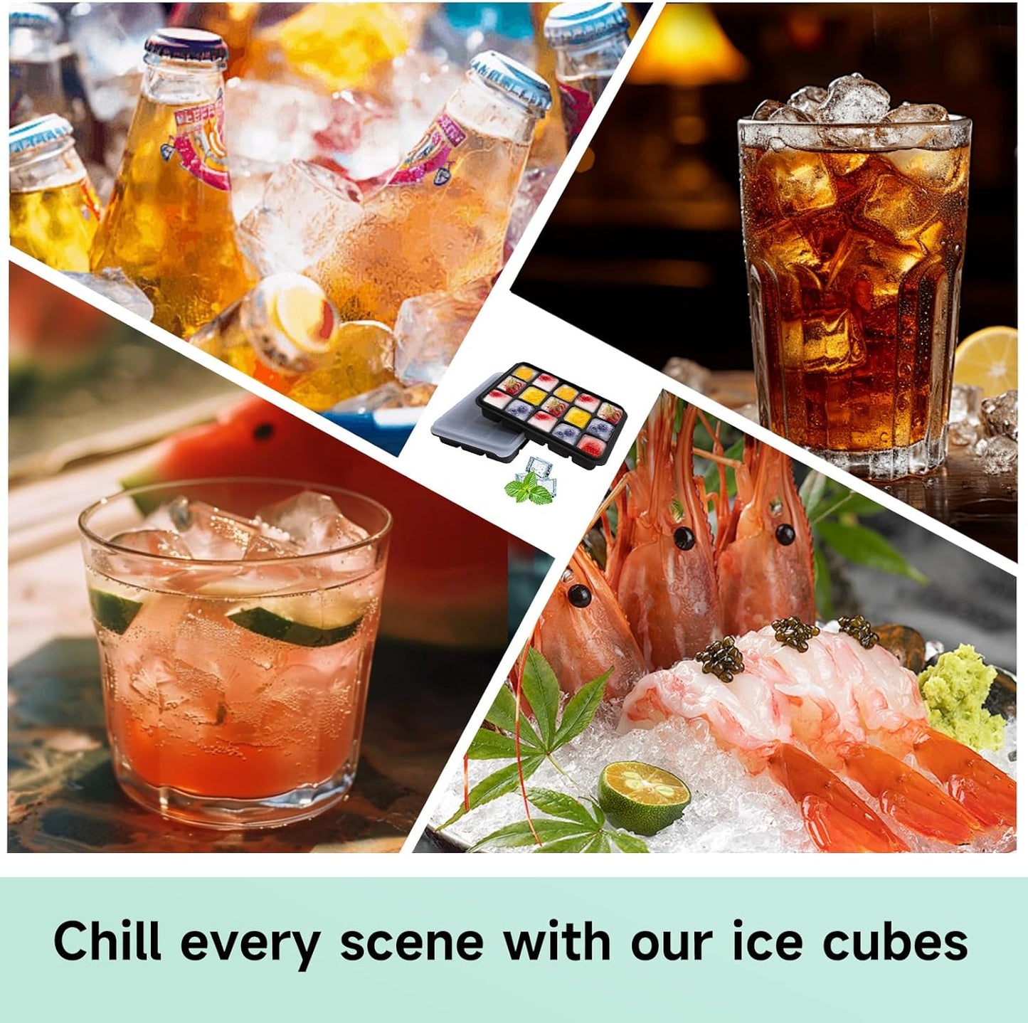 Tvmania Ice Cube Trays Set of 2, Easy Release 15 Flexible Silicone Ice Cube Molds with Removable Lid Reusable Freezer Ice Trays Stackable for Whiskey, Baby Food, BPA Free (black)