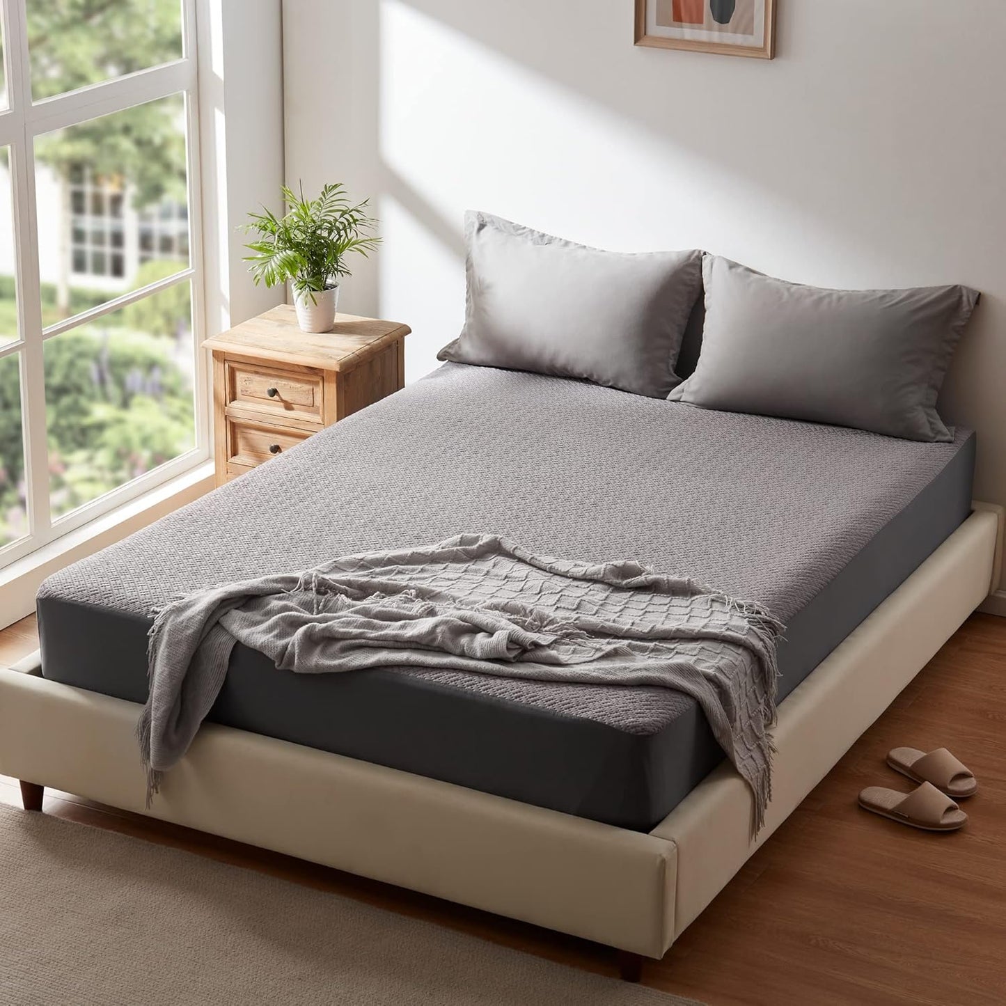 Hanherry 100% Waterproof Mattress Protector California King Size - Grey, Mattress Pad Cover 3D Air Fabric Cooling Smooth Soft Breathable Noiseless, 8''-21'' Deep Pocket