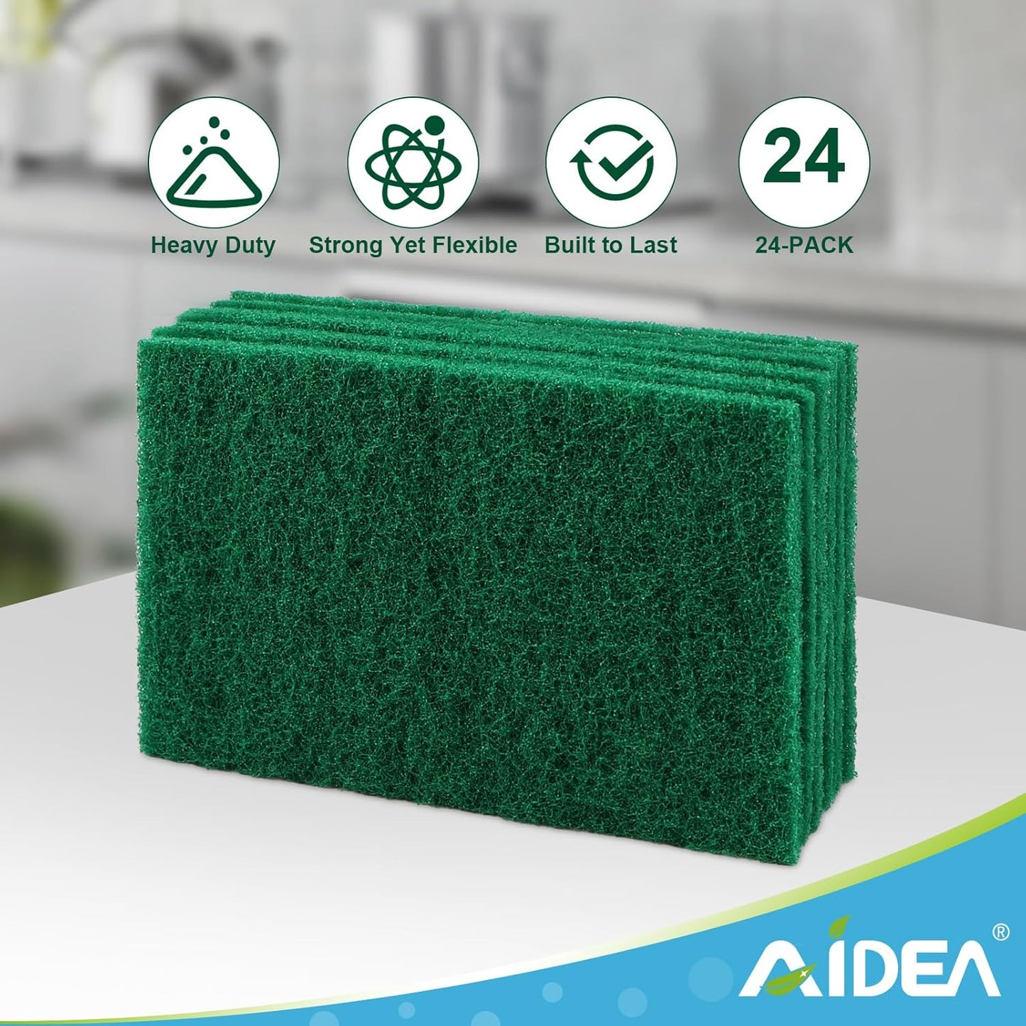 AIDEA Heavy Duty Scouring Pads, Dish Scrubber Pads for Household and Kitchen, Multipurpose Scour Pads for Cleaning, 24 Pack, 5.5in*3.5in