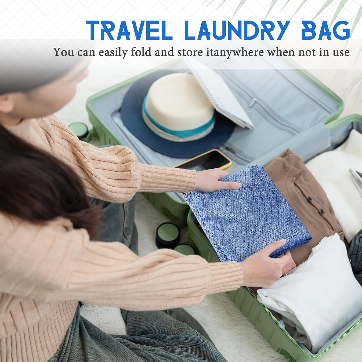 6 Pack 24 x 36 Inches Blue Mesh Laundry Bag with Handles Machine Washable Secure Drawstring Closure Large Sturdy Mesh Net Laundry for College Travel Dorm Laundromat