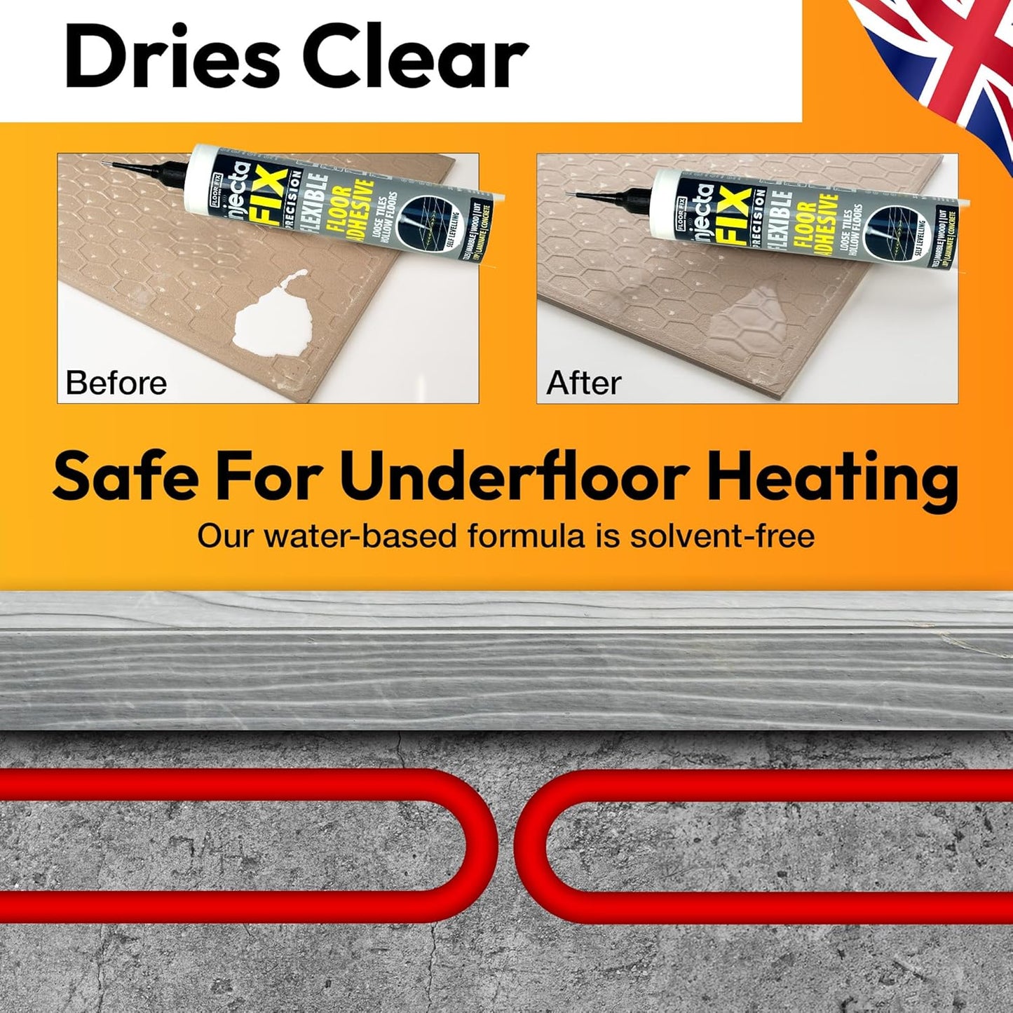 Precision 300ml from Floor-Fix Pro - Fix Loose Tiles - for Loose & Hollow Tiles, Wood, LVT & Laminate - Includes 1.9mm Syringe Tip - Adjustable to 6mm + Anti-Clog Performance (Pack of 6)