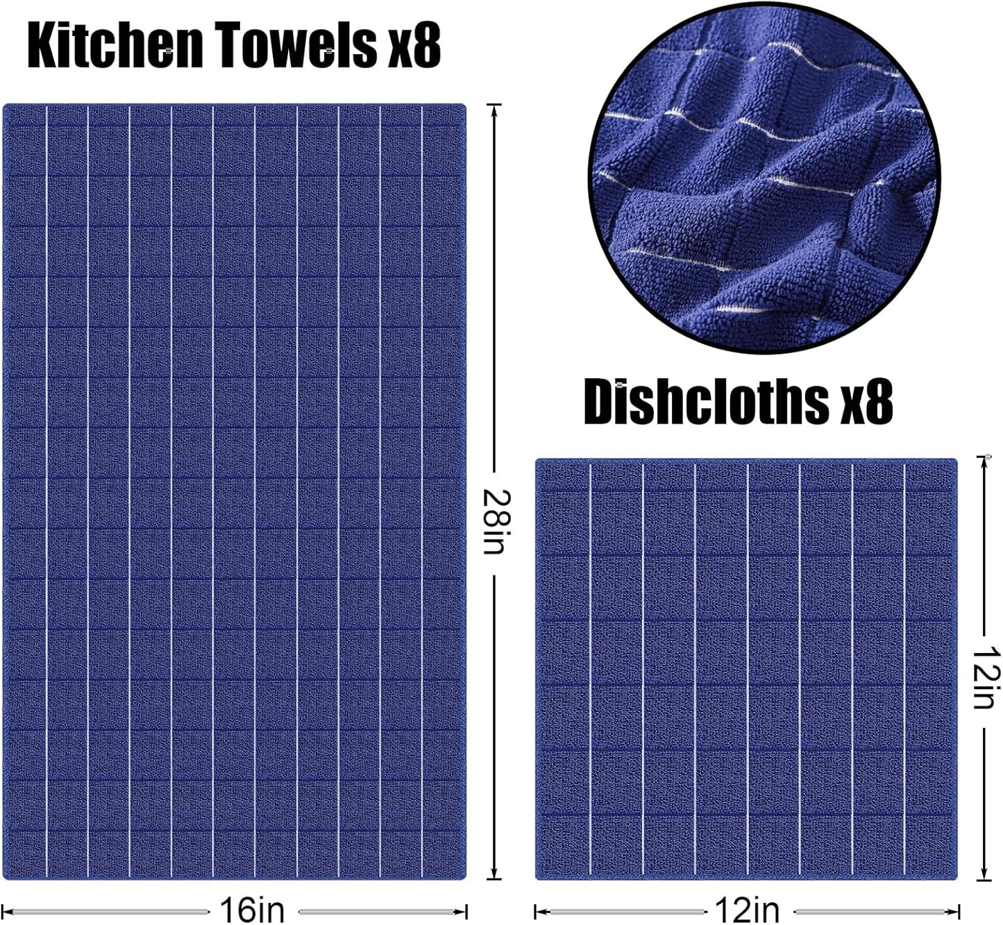 Homaxy Microfiber Kitchen Towels and Dishcloths Set, 16 Pack Soft and Absorbent Dish Hand Towels Bulk, 28 x 16 Inch & 12 x 12 Inch Quick Drying Rags for Washing Dishes, Grey