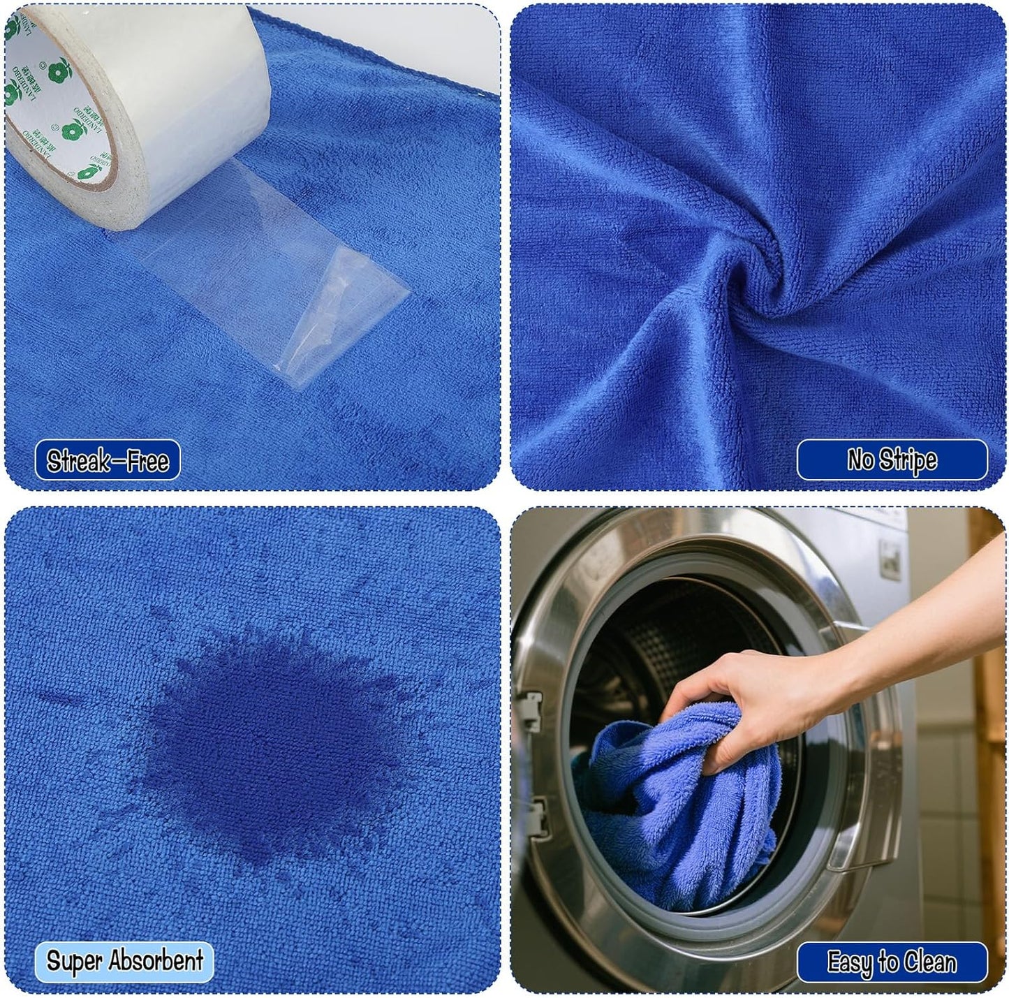 4 Pack Extra Large Microfiber Cleaning Cloths 20"x30", Lint-Free Reusable Towels for Home, Glass, Windows, Office, Kitchen, Bathroom – Mixed Blue