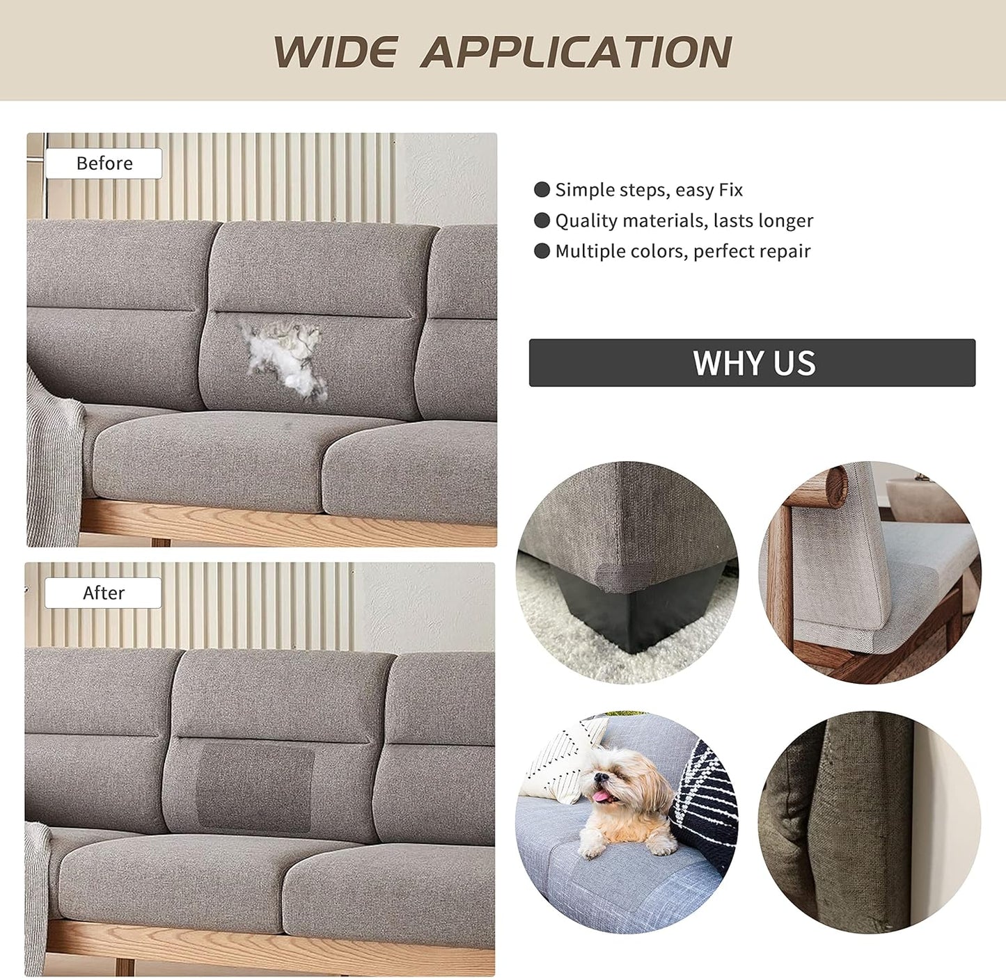 KING MOUNTAIN Fine Linen Fabric Patches, Self-Adhesive, 8x11 inch, 2 PCS, Multi Color, For Linen Sofa and Clothes Repair (Medium Grey, 8" x 11" - 2PCS)