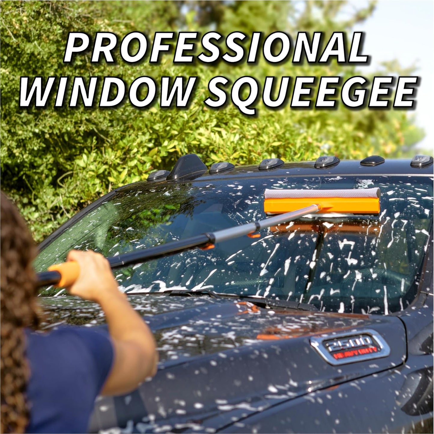 4-12 ft Window Washer Squeegee Kit with Extension Pole (20+ Foot Reach) // Long Handle Squeegee for Window Cleaning & Car Cleaning Multi-Use//Telescopic Professional Window Cleaning Squeegee for Home