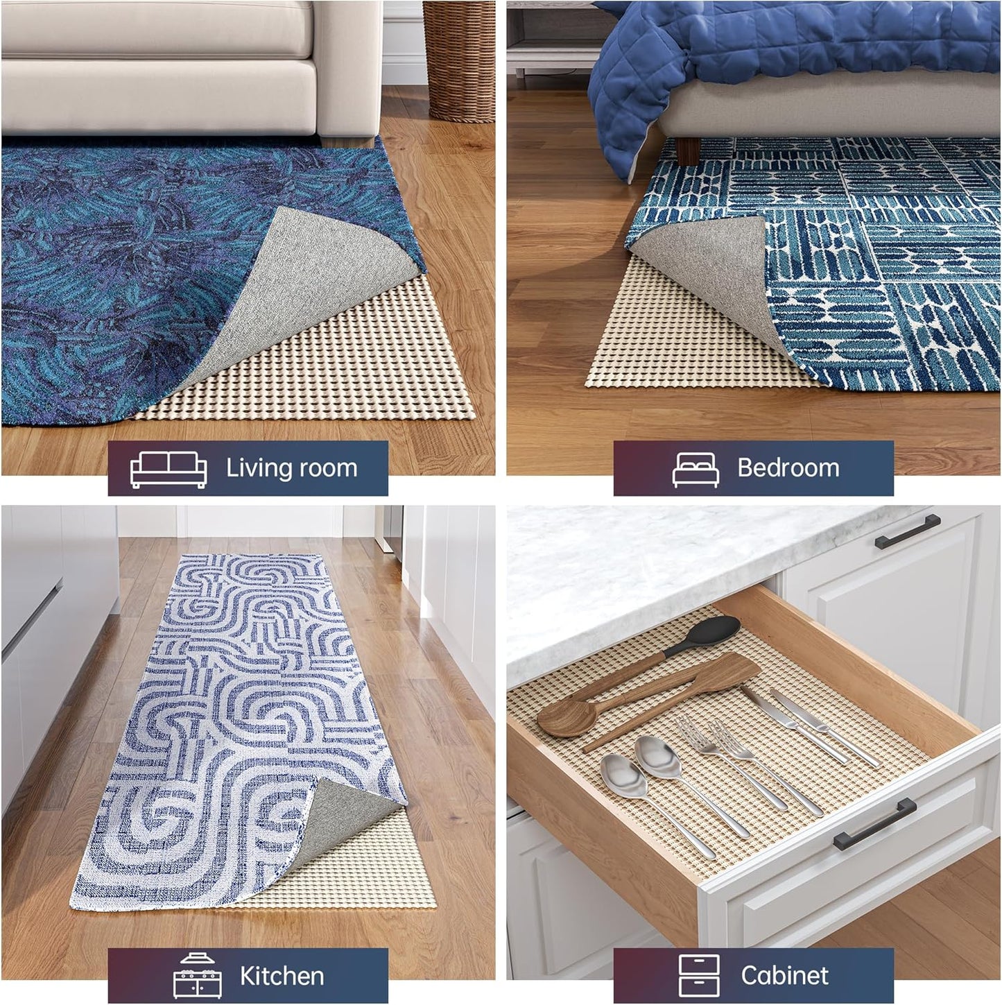 Non-Slip Rug Pad Gripper 4x6 Feet, Anti Skid Mat for Under Area Rugs, Keeps Rugs in Position and Safe, Thick Cushioned Carpet Pad for Hardwood Floors Protection