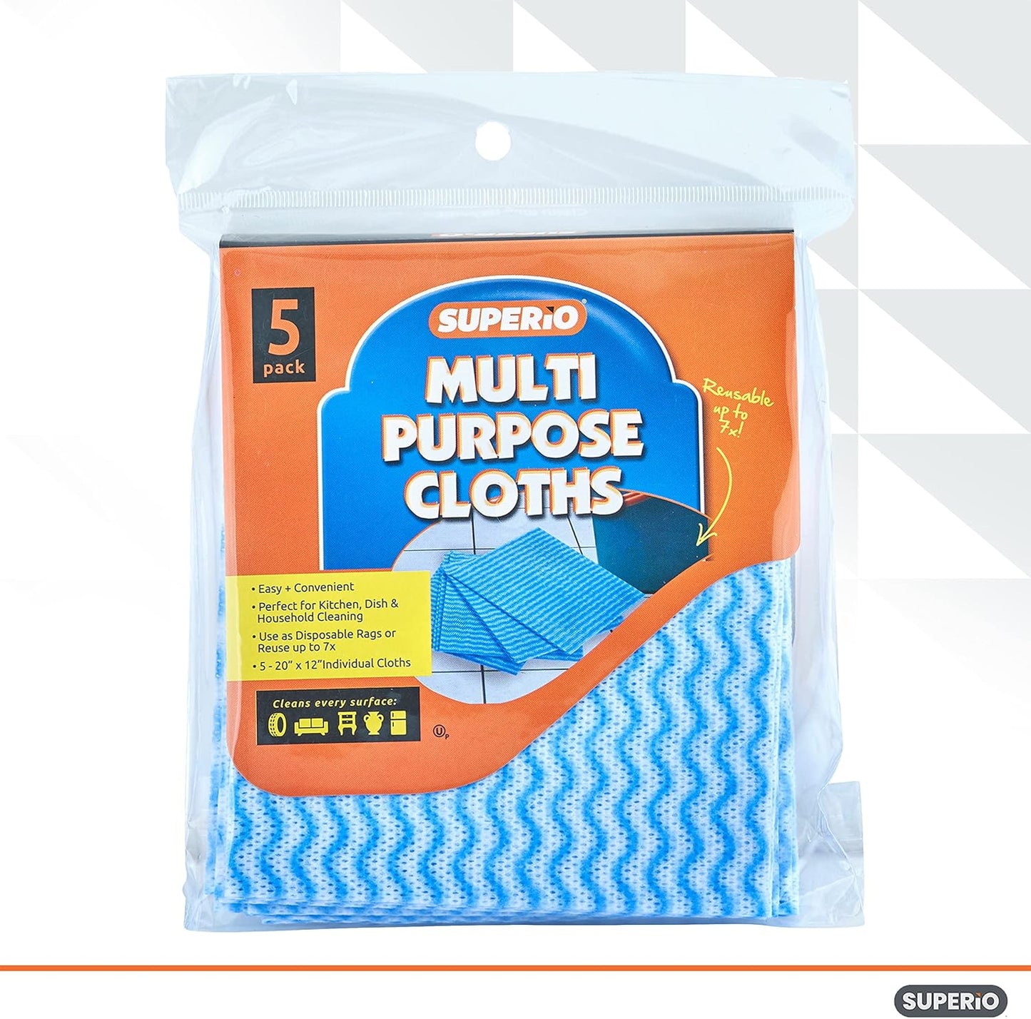 Superio Handy Wipes for Kitchen - Blue Reusable Multi-Purpose Heavy-Duty Cleaning Cloth for House, Bathroom, and Office. Disposable Dish Towel (10)