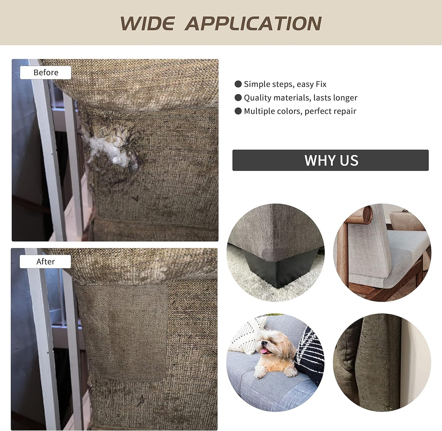 KING MOUNTAIN Fine Linen Repair Patches, Self-Adhesive Linen Fabric Patches, 8X11 inch Extra Size, Multi Color, Can be Used for Linen Sofa Repair and Linen Clothes Repair(Black,8" x 11")