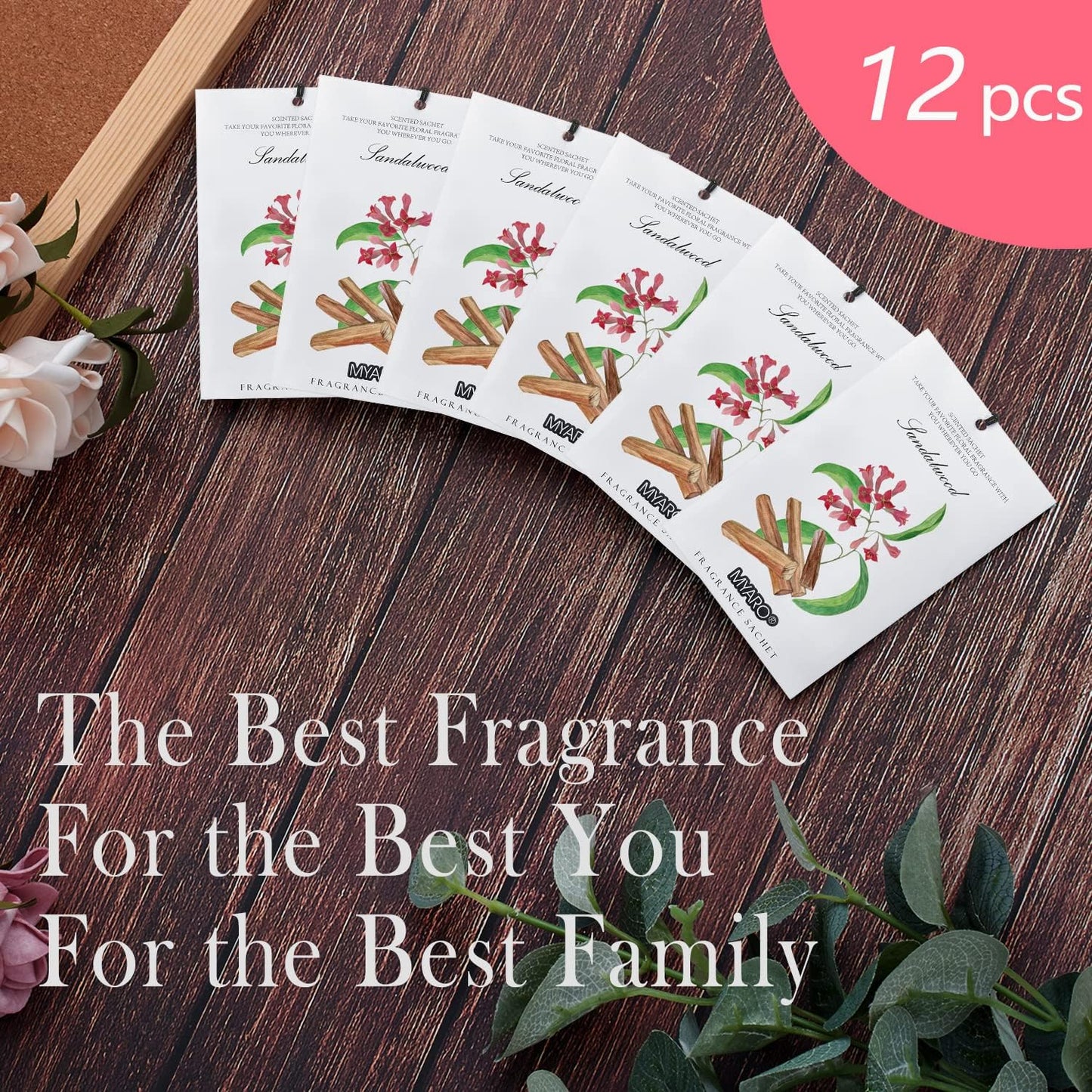 MYARO Scented Sachet House Air Freshener - 12 Pack Long Lasting Sandalwood Fragrance Deodorizer for Home Closet Drawer Car