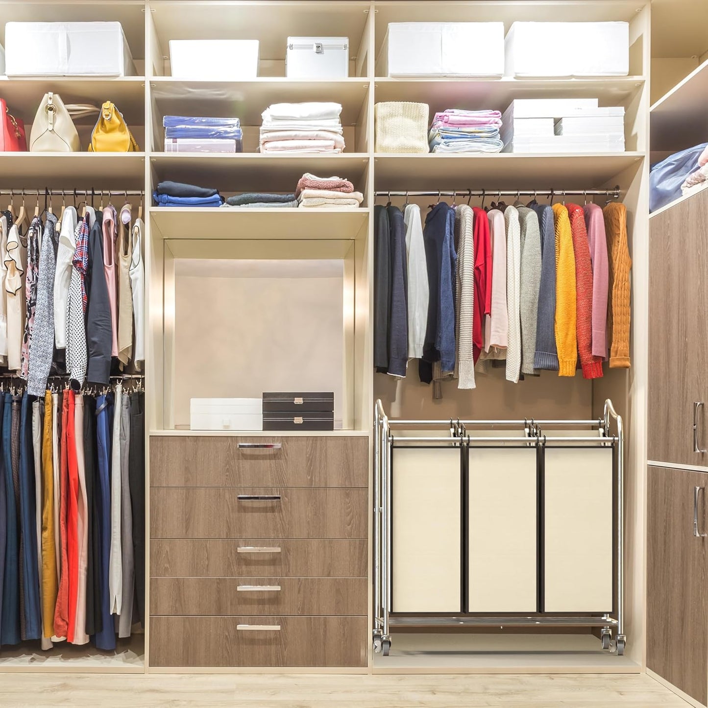 Simple Houseware Heavy-Duty 3-Bag Laundry Sorter Cart, Chrome