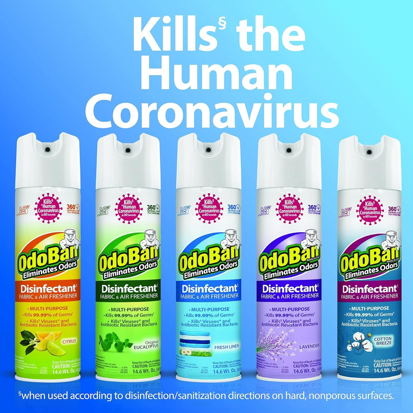 OdoBan Ready-to-Use 360-Degree Continuous Spray Disinfectant and Harsh Aroma Eliminator, Fabric and Air Freshener, 4 Pack, 14.6 Ounces Each, Fresh Linen Scent