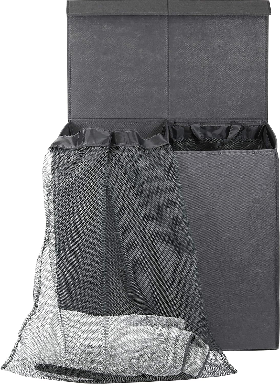 Simple Houseware Double Laundry Hamper with Lid and Removable Laundry Bags, Dark Grey