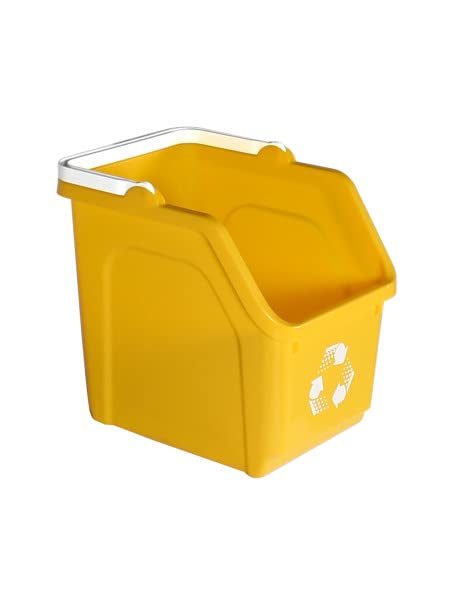 Multi Recycling Bin System with Three Stacking 6 Gallon Bins with Carrying Handles, Stackable and Compact for Offices, Homes, Garages, Businesses - (Yellow, 1 Pack)