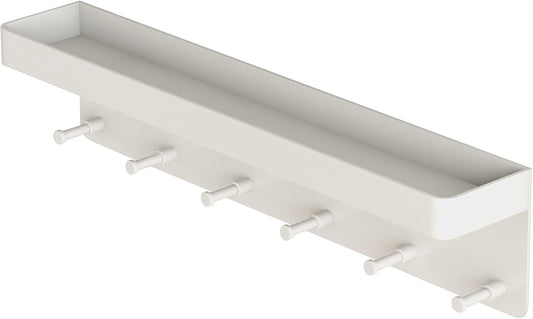 MKO Key Holder for Wall, Mail Organizer and Key Rack Wall Mount with Tray & 6 Hooks for Hallway (White)