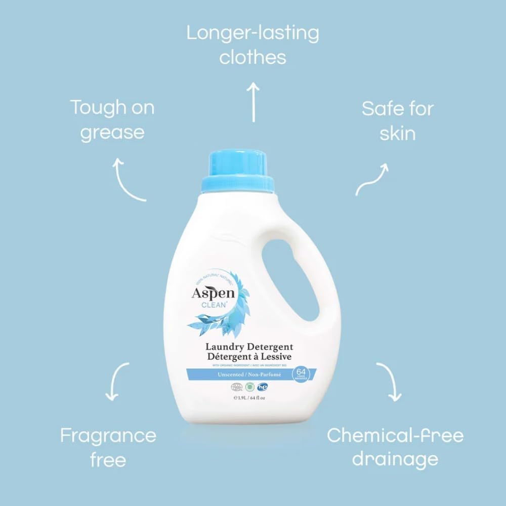 AspenClean Natural Laundry Detergent Unscented - 100% Natural, Organic,Cruelty-Free, Biodegradable - Safe for Babies, Pets & Kids - EWG Certified (ingle Unit)