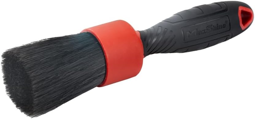 Maxshine Stubby Boar Hair Detailing Brush - Premium Detail Brush with 100% Natural Boar Hair Mixed Fiber for Auto Detailing, Wheels, Engine, Interior, Air Vents Cleaning - Bestselling Tool - Red