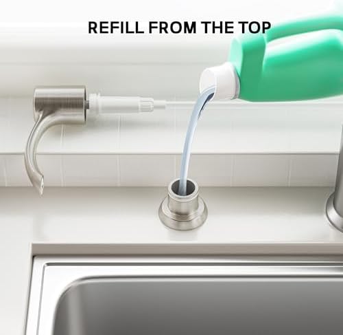 SAMODRA Built in Kitchen Sink Soap Dispenser (Brushed Nickel) with 12 oz Large PET Lotion Bottle, Refill from Top