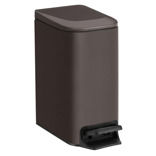 TIPGO Slim Bathroom Trash Can with Lid Soft Close, Step Pedal, 6 Liter / 1.6 Gallon Stainless Steel Trash Bin, Small Garbage Cans for Bedroom, Office, Kitchen (Brown)