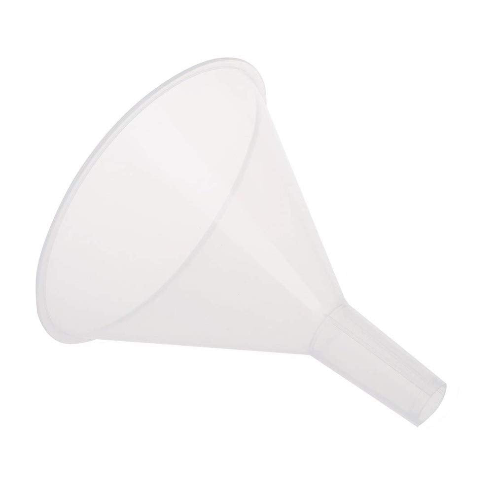 DEDC 4 Pack Clear Plastic Filter Funnel, Small Oil Funnels for Filling Bottles, Liquid Transfer Funnel for Kitchen, Laboratory, Garage, Car, 5.9 inch Dia Mouth