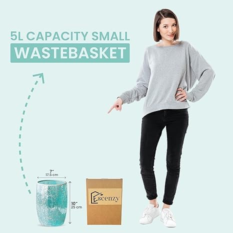 Escenzy Modern Bathroom Trash Can Mosaic Glass 5L | 7" x 10" | Decorative Small Garbage Can | Luxury Waste Basket for Restroom, Office, Bedroom & Kitchen | Shiny Turquoise Green Bathroom Accessories