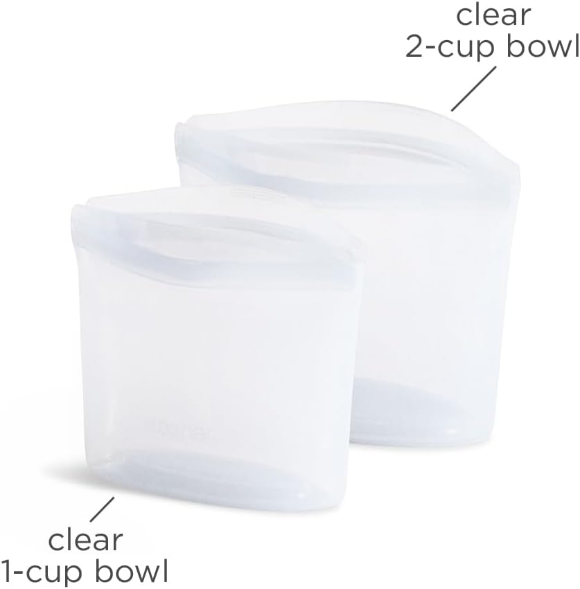 Stasher Premium Silicone Reusable Food Storage Bags, 2-Pack, Clear, Multi-Use Food Storage Bags, Lunch Bag, Travel Containers, BPA Free, Leak-free, Dishwasher-Safe, Eco-friendly