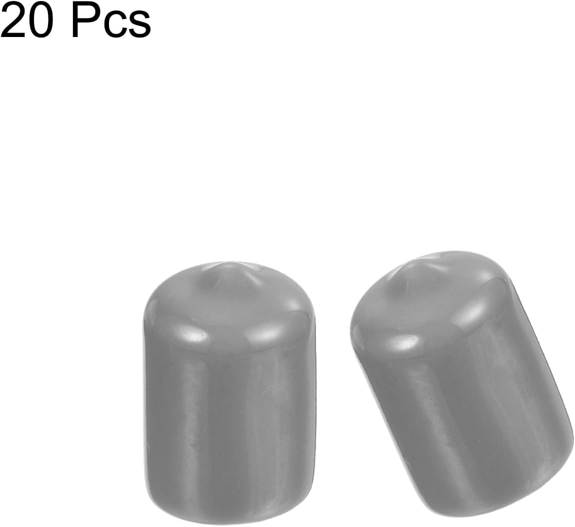 uxcell 20pcs Rubber End Caps Protective Caps 14mm ID Vinyl PVC Round Tube Bolt Cap Cover Screw Thread Protectors, Light Grey