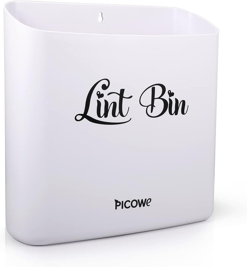 Picowe Magnetic Laundry Storage, Large Lint Holder Bin for Laundry Room, Space-Saving Trash Container Hanging on Dryer, Washer or Wall Mount (Gray White)