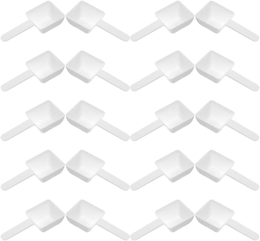 VOSAREA 30pcs Plastic Measuring Spoons Laundry Powder Small Scoops for Home Use Reusable and Portable Scooper for Powders (3.73X1.77X0.98 Inch)