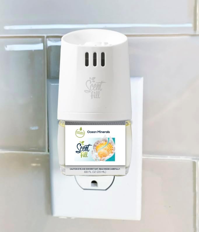 Scent Fill Ocean Minerals Plug in Air Freshener, Scented Oil Refills, 4 Plug In Refills - Air Fresheners for Home, Bathroom, Kitchen, & More - Room Fresheners