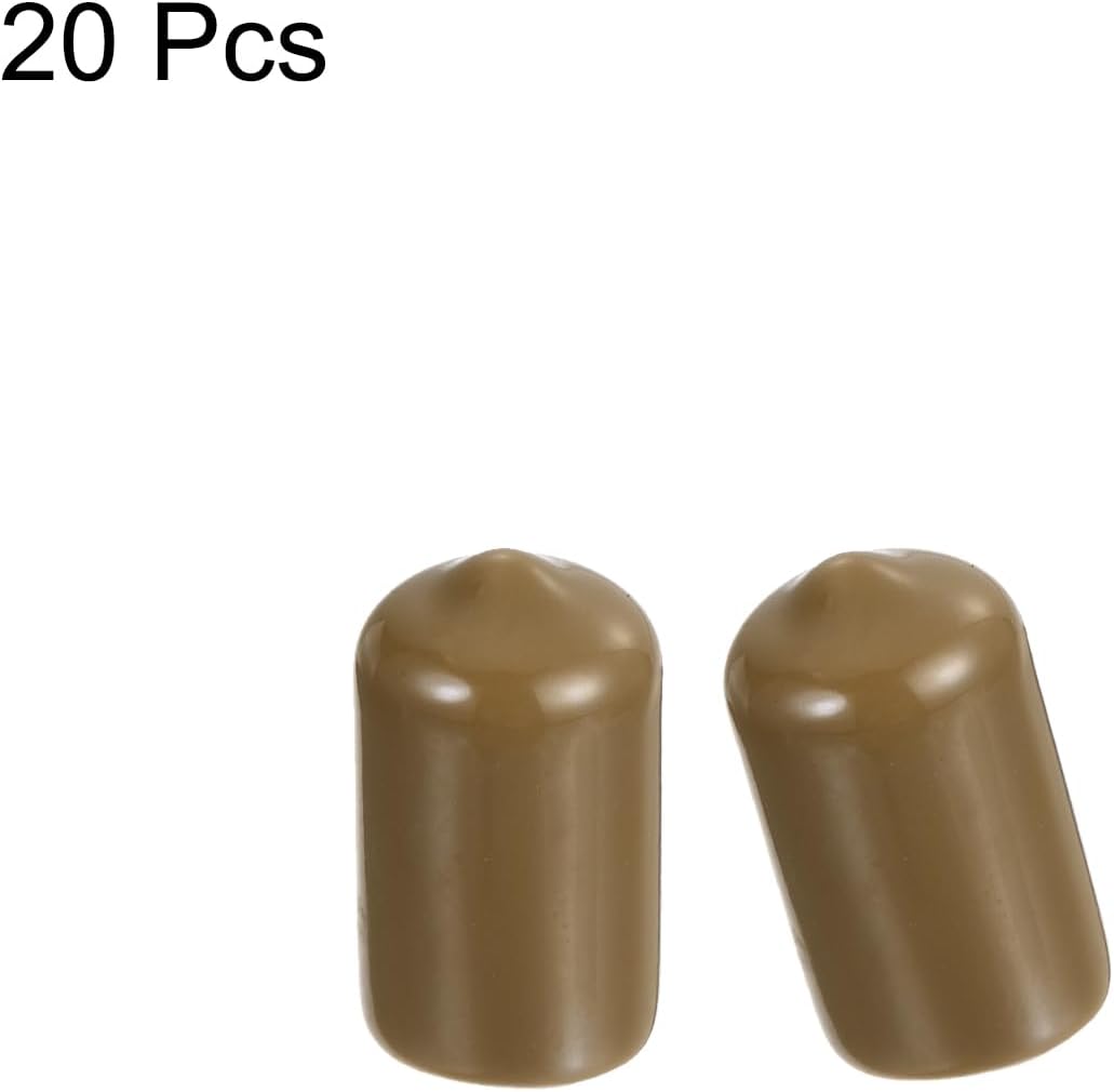 uxcell 20pcs Rubber End Caps 12mm(1/2") ID Vinyl PVC Round Tube Bolt Cap Cover Screw Thread Protectors Light Brown