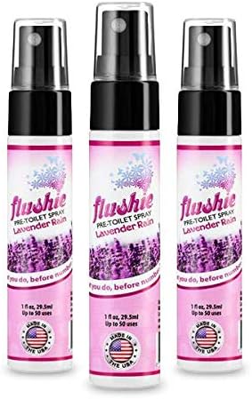Flushie Lavender Pre-Toilet Spray - Travel Size Toiletries 1oz 3pack Spray for Toilet Deodorizer & Odor Eliminator