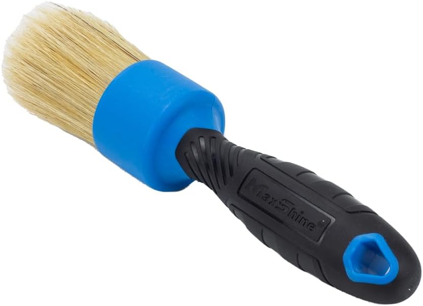 Maxshine Universal Blue 100% Boar's Hair or Mixed Bristle Stubby Detailing Brush – Premium Detail Brush for Interior & Exterior – Ideal for Wheels, Engines, Air Vents & Trim Cleaning