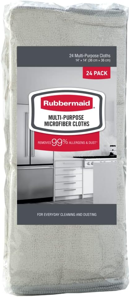 Rubbermaid Microfiber Cloth Towels 24 Pack 14"x14" Non-Scratch Reusable/Washable for Cleaning/Wiping/Polishing for Home/Kitchen/Car