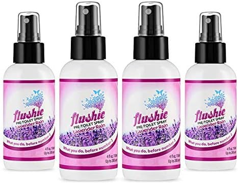 Flushie Pre-Toilet Spray for Poop Travel Size Toiletries Bathroom Spray for Poop Spray for Toilet Traveling Essentials Poop deodorizer Poop Odor eliminator (4oz Lavender Rain, 4 pack)