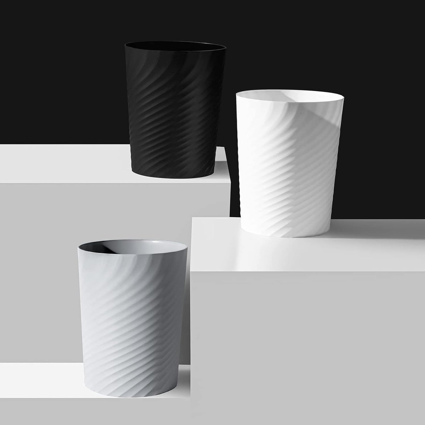 UUJOLY Plastic Small Trash Can Wastebasket, Garbage Container Basket for Bathrooms, Laundry Room, Kitchens, Offices, Kids Rooms, Dorms, 1.8 Gallon, Grey, 3 Pack