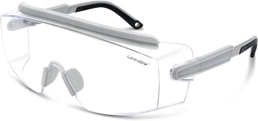 UKNOW Safety Goggles Over Glasses, Safety Glasses Anti Fog Wraparound Eye Protection, Protective Eyewear ANSI Z87.1